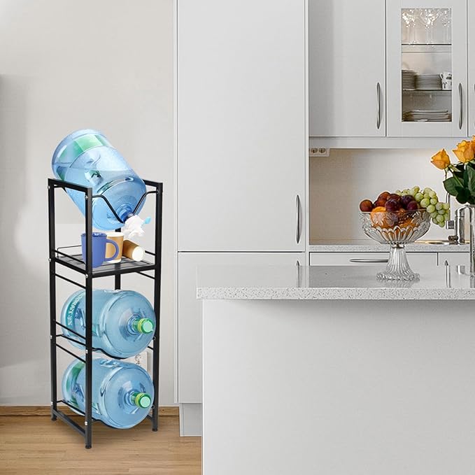5 Gallon Water Bottle Pour and Store System, 3-Tier Jug Holder With Valve Dispenser, Detachable Bottle Holder With Storage Shelve Rack for Home Office Organization