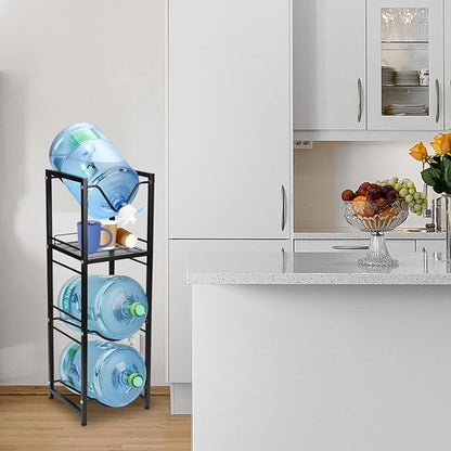 5 Gallon Water Bottle Pour and Store System, 3-Tier Jug Holder With Valve Dispenser, Detachable Bottle Holder With Storage Shelve Rack for Home Office Organization