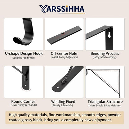Yarssihha 2 Pack Closet Rod Bracket, 12 x 10.4 Inch Wall Mounted Closet Shelf Bracket, Black Closet Rod Support Bracket with Screws