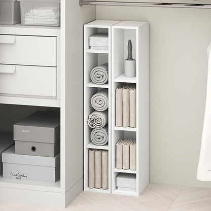 Furinno Fulda 8-Tier Closet Organizers and Storage, Open Shelf, Storage Organizer, 6-Inch Width, for Closet, Bedroom, White