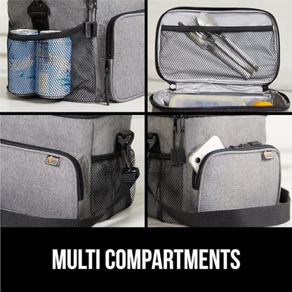 GORILLA GRIP Insulated Lunch Box Bag for Women Men,15L, Leakproof XL Reusable Soft Cooler Bags, Multiple Compartments, Mesh Pockets and Adjustable Strap, Food Tote Keeps Drinks Cold, 13x9, Light Gray
