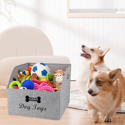 Geyecete Big Dog Toys Storage Bins Canvas Foldable Fabric Trapezoid with metal handles pet Baskets,Can be Personalized,Storage Bin Large toy box Organizer-Snow Gray