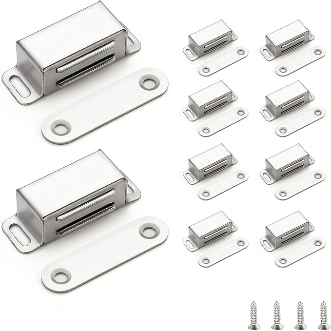 Ravinte 10 Pack Silver Magnetic Door Catch, Brushed Satin Nickel Cabinet Magnets, Strong Magnetic Catch Latch for Kitchen Cabinets, Drawers & Cupboards, Stainless Steel Closures