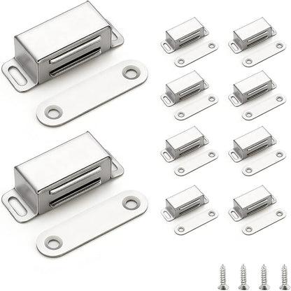 Ravinte 10 Pack Silver Magnetic Door Catch, Brushed Satin Nickel Cabinet Magnets, Strong Magnetic Catch Latch for Kitchen Cabinets, Drawers & Cupboards, Stainless Steel Closures
