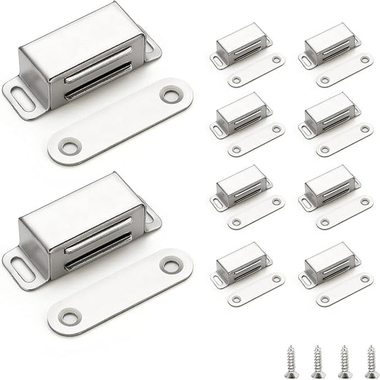 Ravinte 10 Pack Silver Magnetic Door Catch, Brushed Satin Nickel Cabinet Magnets, Strong Magnetic Catch Latch for Kitchen Cabinets, Drawers & Cupboards, Stainless Steel Closures