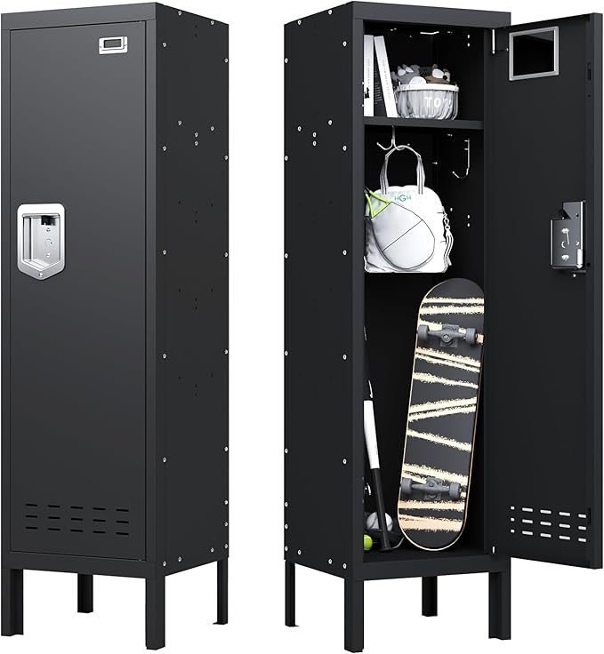 Metal Cabinet Home Office Storage, Lockable Steel Locker with Door, 54" Height, Multi-Purpose for Home, Office, Gym, School, Garage