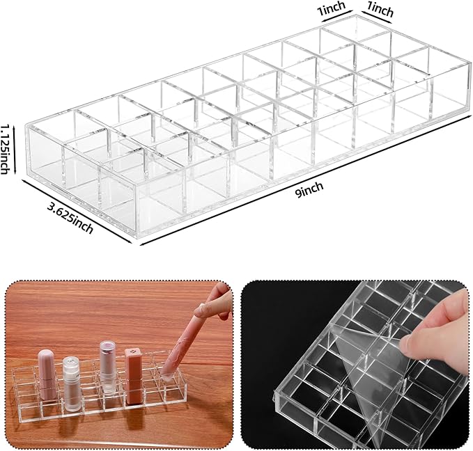 Kigley 3 Pcs Clear Lipstick Organizer Acrylic Lip Gloss Holder Cosmetic Storage Lipstick Display Case for Women Perfume Sample Drawer Brushes Bottles Birthday Gift(24 Grid)
