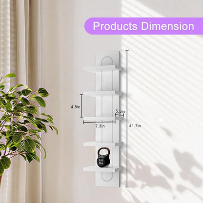 5 Tier Wall Shelf Unit with Light-Small Floating Shelves for Home Decor, Modern Unique Asymmetric Design for Bedroom & Living Room Storage