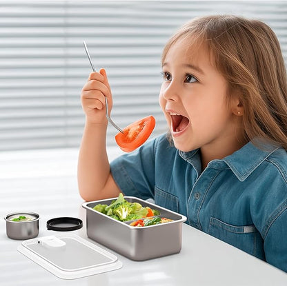 Stainless Steel Bento Lunch Box for Kids, 33oz Leak-Proof Lunch Box Containers, Microwave-Safe, with Adjustable Divider, Convenient Metal Lunchbox for School, Travel
