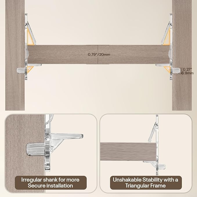 20 PCS Locking Shelf Pegs 6.9mm*3/4″ Plastic Clear Shelf Pins & Pegs for Kitchen Cabinets, Bookcases, Wardrobe Transparent Plastic Shelf Support Pins, Compatible with All Standard 6.9mm Holes