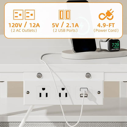 YAOHUOO Printer Stand with Power Outlet/Fabric Drawers, Printer Cabinet with Storage Shelf and Rolling Shredder Stand, Printer Table for Home Office, 22.8"×15" White