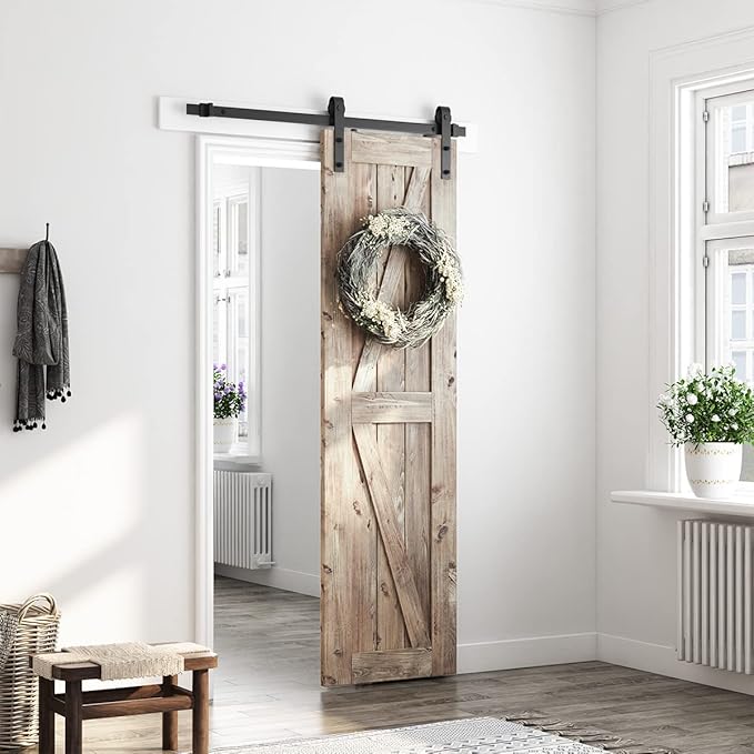 SMARTSTANDARD 4FT Sliding Barn Door Hardware Kit, Heavy Duty Track -Smoothly and Quietly-Includes Detailed Installation Instruction Fit 24" Wide Doorpanel (J Shape Hanger) Black