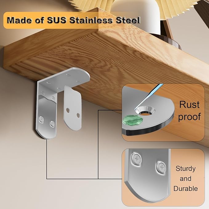 Alise 4Pcs Shelf Brackets White, Stainless Steel Floating Shelf Brackets Corner Brackets, L Brackets for Shelves, 90 Degree Angle Bracket, Heavy Duty Shelf Brackets for Wood Furniture (3.94X3.94 in)