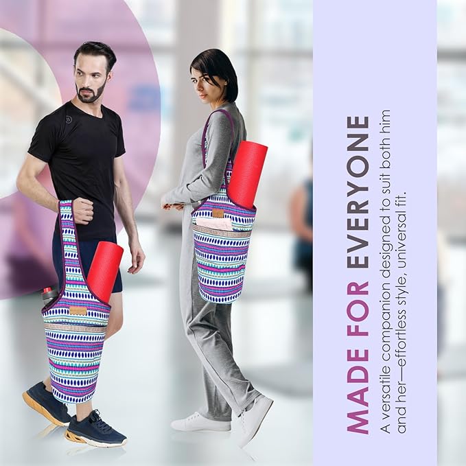 ALLEN & MATE 100% Cotton Yoga Mat Bag for Women and Men, Large Pocket with Zipper Storage, Shoulder Strap Carrier for Yoga and Pilates Mats