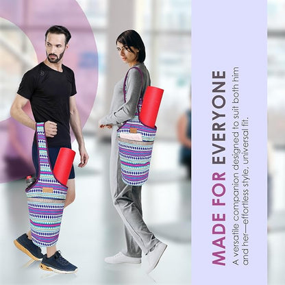 ALLEN & MATE 100% Cotton Yoga Mat Bag for Women and Men, Large Pocket with Zipper Storage, Shoulder Strap Carrier for Yoga and Pilates Mats