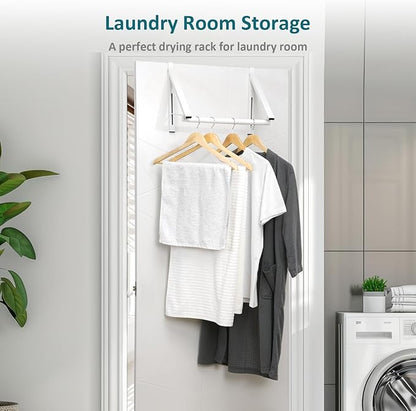 Foldable Over The Door Hanger - Space-Saving Drying Rack for Coats & Clothing, Small Clothes Organizer, White