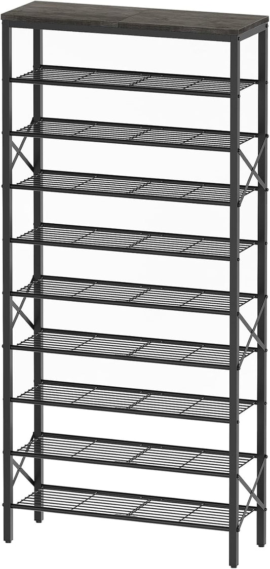 10 Tier Shoe Rack, Large Capacity Shoe Storage Organizer Holds 40 Pairs, Sturdy and Stable, for Entryway, Hallway, Closet, Dorm Room, Charcoal SS10BCG1