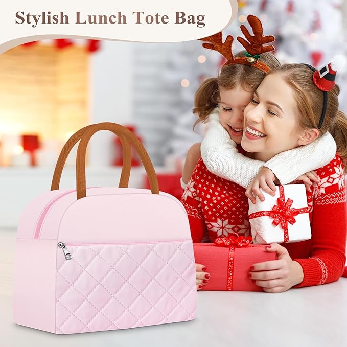 Lunch Box for Women Adult Men Insulated Cute Quilted Lunch Bag Women Reusable Large Lunch Tote Bag Leakproof Simple Cooler Bag for Work Office Picnic Beach or Travel