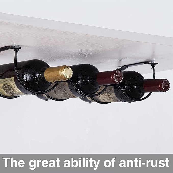 Under Cabinet Wine Rack, Organization and Storge Rack for Bottles, Under Cabinet Organizer for Liquor Bottle, Decor Kitchen Wall Mounted Wine Bottle Holder,Metal Black