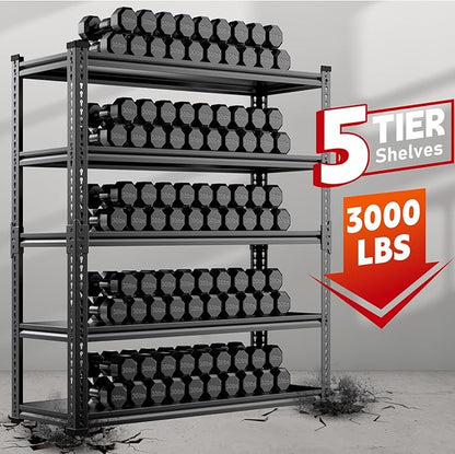 Garage Shelving, 5-Tier 3000LBS Heavy Duty Storage Rack with Sag-Proof Aluminum Deck, Adjustable Boltless Shelves 72" H x 48" W x 24" D for Garage, Basement & Workshop