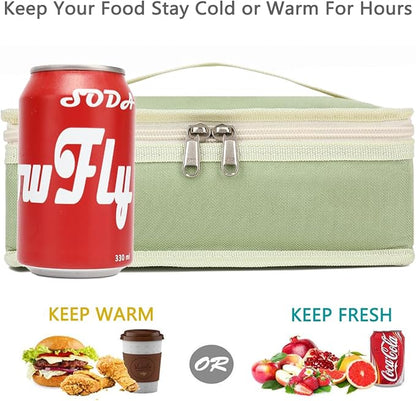 FlowFly Small Insulated Lunch box Portable Soft Bag Mini Cooler Thermal Meal Tote Kit with Handle for Work & School, Light Matcha