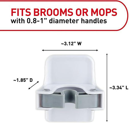 Command Broom and Mop Grippers, 6 Hangers and 16 Strips, Damage-Free Hanging Wall Mount Broom and Mop Holder, Household Cleaning Organizer for Organization and Storage, Holds up to 4 lb