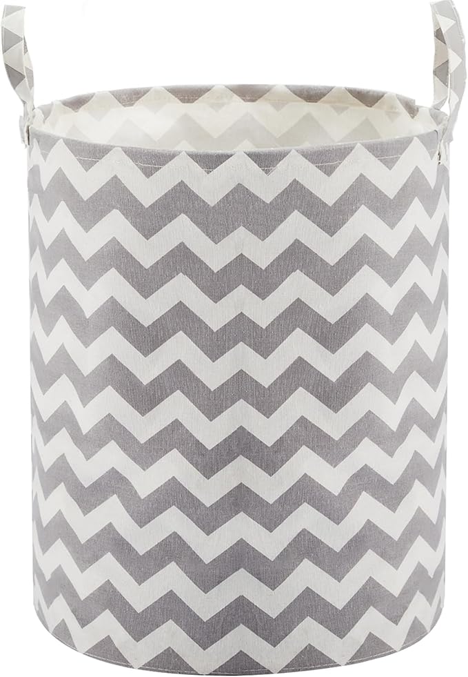 Baby Laundry Basket with Long Handles, 63L Collapsible Kids Laundry Hamper, Toy Storage Basket for Nursery, Bedroom Decor for Girls and Boys (Grey Chevron)