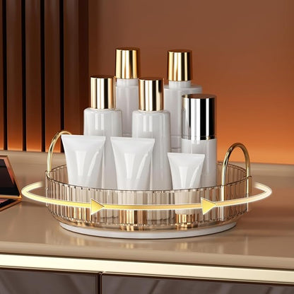 YCIA&DONE 360 Rotating Makeup Organizer and Storage for Vanity Countertop 1 Tier, High Capacity Cosmetic Skincare Perfume Organizers for Dresser Bathroom Fridge Lazy Susan (Amber Gold)