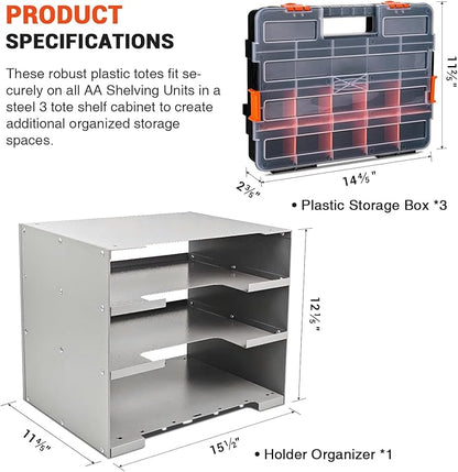 P-SH-Tote Shelf Kit for Van Shelving Storage, 3 Plastic Storage Box w/ 1 set Organizer Holder for Small Parts, Screws and Hardwares