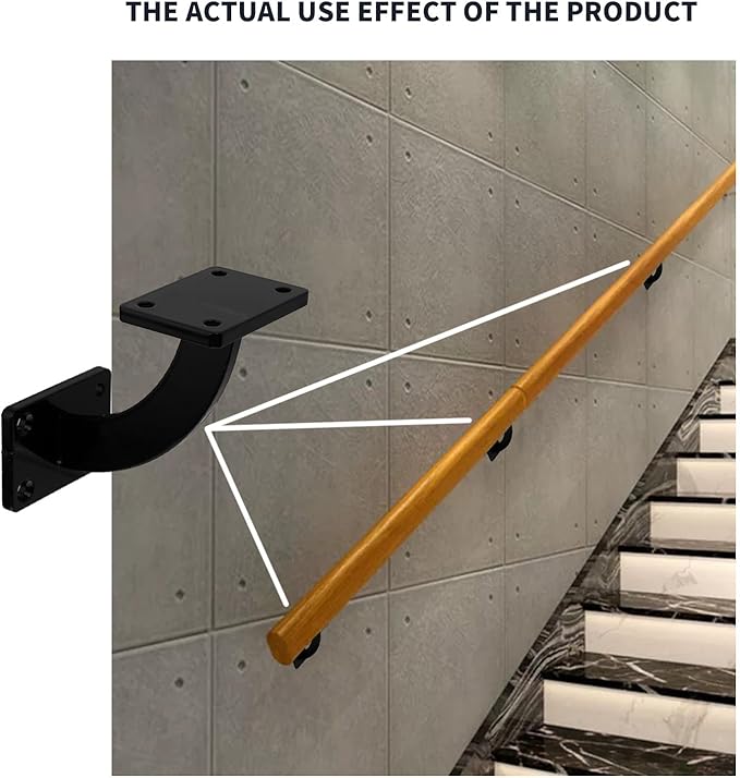 Handrail Brackets, 4 Pcs Heavy Duty Hand Rail Brackets, Black Square Base Handrail Support Hardware Brackets Wall Mounted for Staircase Stair Railing Brackets, with Screws