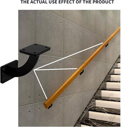 Handrail Brackets, 4 Pcs Heavy Duty Hand Rail Brackets, Black Square Base Handrail Support Hardware Brackets Wall Mounted for Staircase Stair Railing Brackets, with Screws