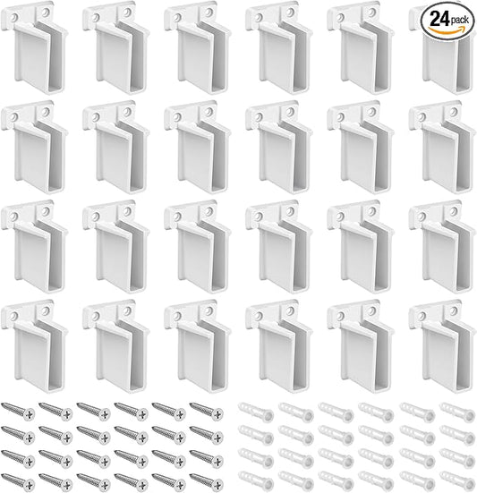 Dreyoo 24 Pack Wire Shelf End Bracket, White Plastic Closet Shelves Brackets, Wall Mount Brackets for Shelves Closet, Screws Included