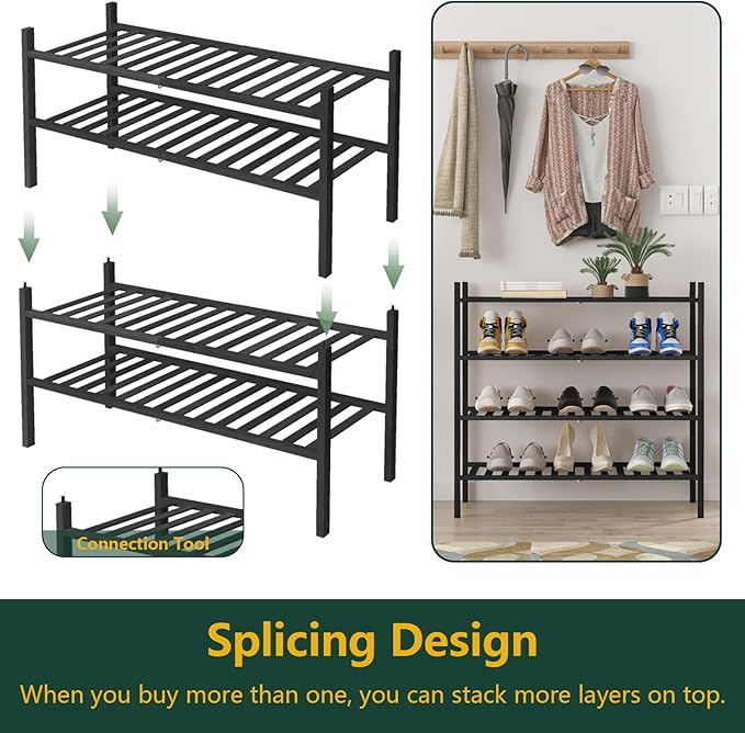 Z&L HOUSE 2-Tier Shoe Rack for Closet, Stackable Bamboo Shoe Rack for entryway, Hallway, Bathroom, Multifunctional Utility Free Standing Shoe Shelf Black