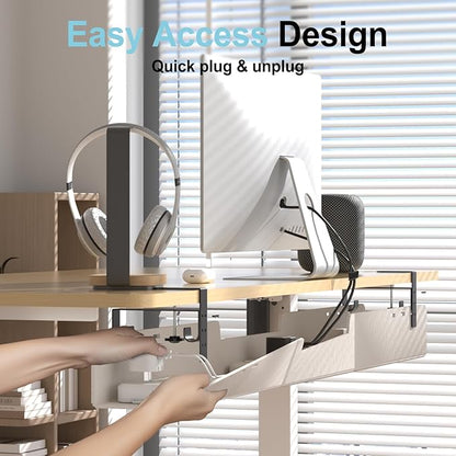 Under Desk Cable Management Tray,No-Drill Upgraded Thickened Felt Cord Organizer with Clamp or Screw Mount,Cable Holder for Standing Desk,Home Or Office(Beige, 47.2")