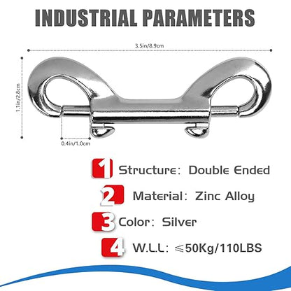 4 PCS Double Ended Snaps, 3.5 Inch Zinc Alloy Trigger Metal Clip, Silver Double Ended Snap Hooks for Pet Dog Leash, Water Bucket Hooks, Key Holder, Carabiner, Home, Farm, Other Indoor and Outdoor.