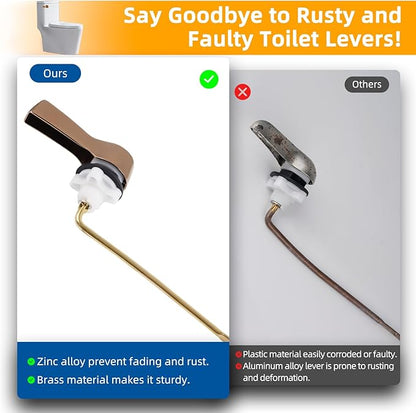 Hibbent Universal Metal Front Mount Toilet Handle Replacement Kit, Brass Toilet Flush Tank Lever with Stainless Steel Flapper Chains for Most Toilets, Rose Gold