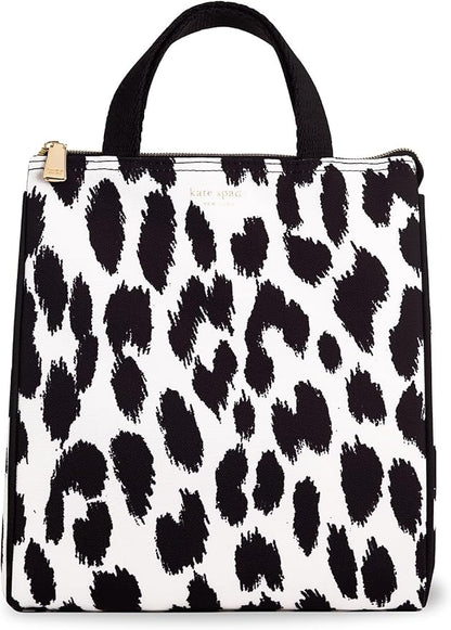 kate spade new york Portable Soft Cooler Lunch Bag, Thermal Tote with Insulated Interior Lining and Storage Pocket, Lunch Tote for Women, Modern Leopard