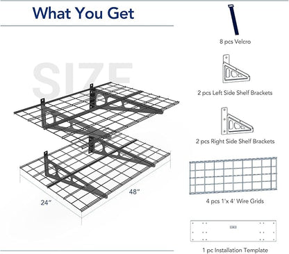 FLEXIMOUNTS 2 Pack 2x4ft Garage Shelving, Wall Shelf Garage Storage Rack, 24-inch-by-48-inch, Black, Classic Series