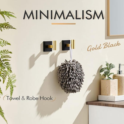 KOKOSIRI Robe Hooks for Bathrooms Towel Hook Wall Mounted Coat Hooks, Bathroom Hardware 2 Pack Black with Gold Stainless Steel B1013GDK-P2