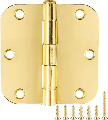 Door Hinges Polished Brass 3.5 Inch Door Hinges Gold 6 Pack 5/8" Radius Corners 3-1/2 Interior Door Hinge for Doors Bedroom Yellow Shiny Luxury Residential Door Hardware Bright Brass Hinge JIW
