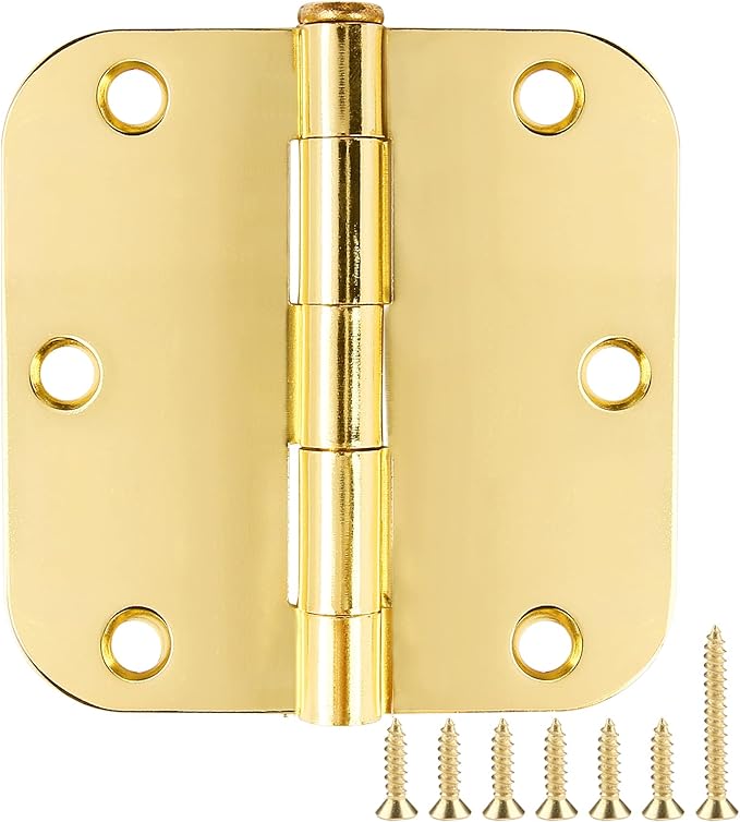 18 Pack Door Hinges for Doors Interior 3 1/2 Door Hinges 3.5 Inch 5/8" Radius Rounded Polished Brass Hinges Bright Gold Bedroom Bathroom Office Hallway Indoor Standard Residential Door Hinge Yellow