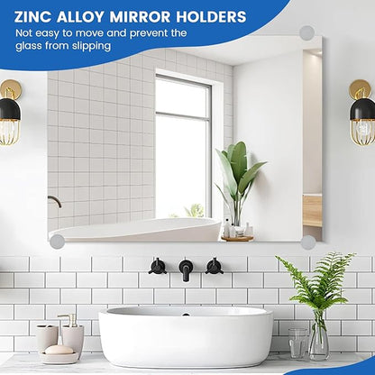 8 Pack Frameless Mirror Mounting Hardware Kit, Zinc Alloy Mirror Holders, Mirror Glass Hanging Bracket, Glass Mounting Clips Bathroom Mirrors Supporting Shelf Clamps Fits for 3-5mm Thick Glass