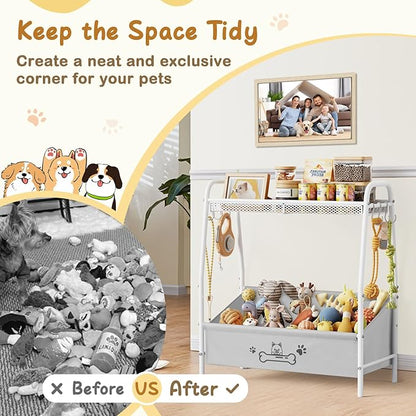 Large Dog Toy Basket (23.6"x11.2"x9.7"), Dogs Toy Bin with Storage Organizer, Trapezoid Toy Box for Dog Stuff Accessories, Pet Toy Storage Holder Chest for Cat Dogs Essential Supplies