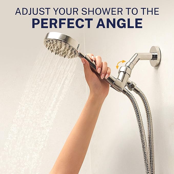 HammerHead Showers® Solid Metal Handheld Shower Head Holder - Brushed Nickel - Adjustable Shower Wand Holder with Universal Wall Hook Bracket and Brass Pivot Ball - Hand Held Shower Head Holder