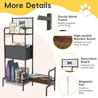 Elevated Dog Bowl Stand, Adjustable Raised Dog Stand, Pet Feeding Station Cabinet with Storage Organizer, Large Toy Bin Basket, Lifted Food and Water Bowl Holder for Large Medium Small Breed