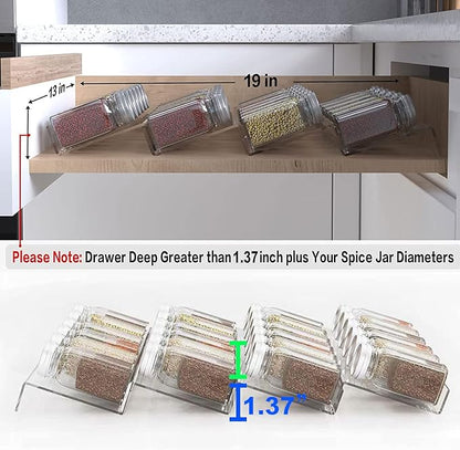 19 x 13 Inches Spice Drawer Organizer, 4 Tier Clear Acrylic Expandable In-Drawer Seasoning Jars Rack, Kitchen Drawer Spice Insert Tray for Cabinet/Countertop