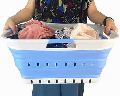 SAMMART 42L (11 gallon) Collapsible Plastic Laundry Basket - Foldable Pop Up Storage Container/Organizer - Space Saving Hamper/Basket (1, Grey/Little Boy Blue)