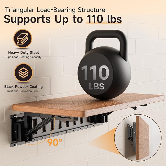 2 Pack E Track Folding Shelf Brackets - 12 Inches Heavy Duty Steel E Track Folding Shelf Bracket with Stainless Pivot,E Track Folding Fixed Shelf Bracket for Truck,Enclosed Trailer,Garage,Workbench