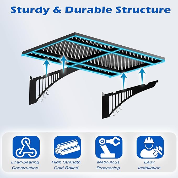 YOLENY 2-Pack 2x3FT Adjustable Garage Wall Shelving, 500lbs Load Capacity Heavy Duty Wall Mount Storage Shelf, Metal Floating Shelves Organizer for Workshop, Garage Storage Rack with Hooks