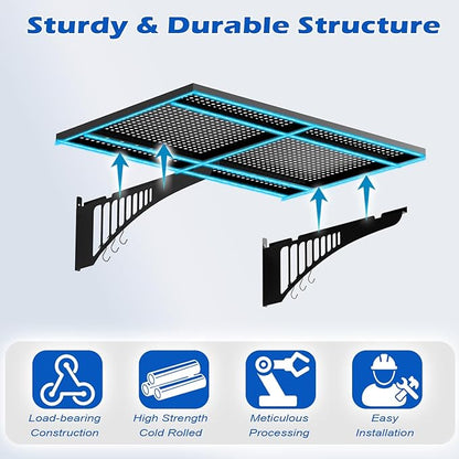 YOLENY 2-Pack 2x3FT Adjustable Garage Wall Shelving, 500lbs Load Capacity Heavy Duty Wall Mount Storage Shelf, Metal Floating Shelves Organizer for Workshop, Garage Storage Rack with Hooks